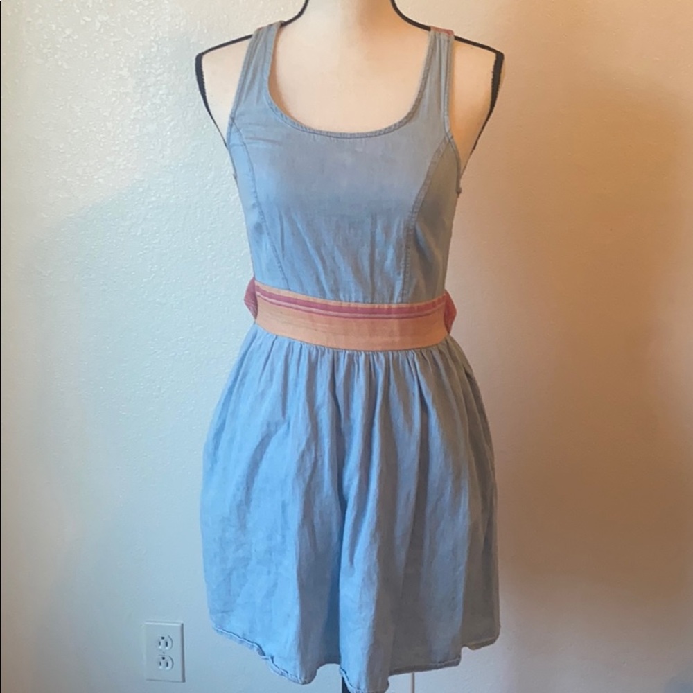 Denim skater mini dress with open back